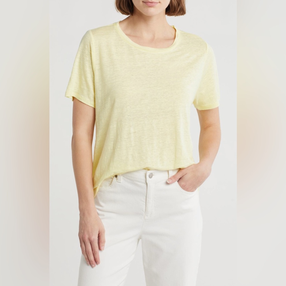 Eileen Fisher Citrus Yellow Organic Linen Oversized Top Tee Shirt Size Medium
